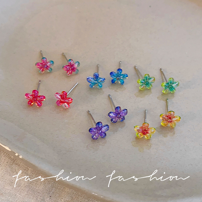 Colorful little flower delicate ear stud earrings suitable for women in summer, summer dopamine double ear piercing earrings Specification drawing