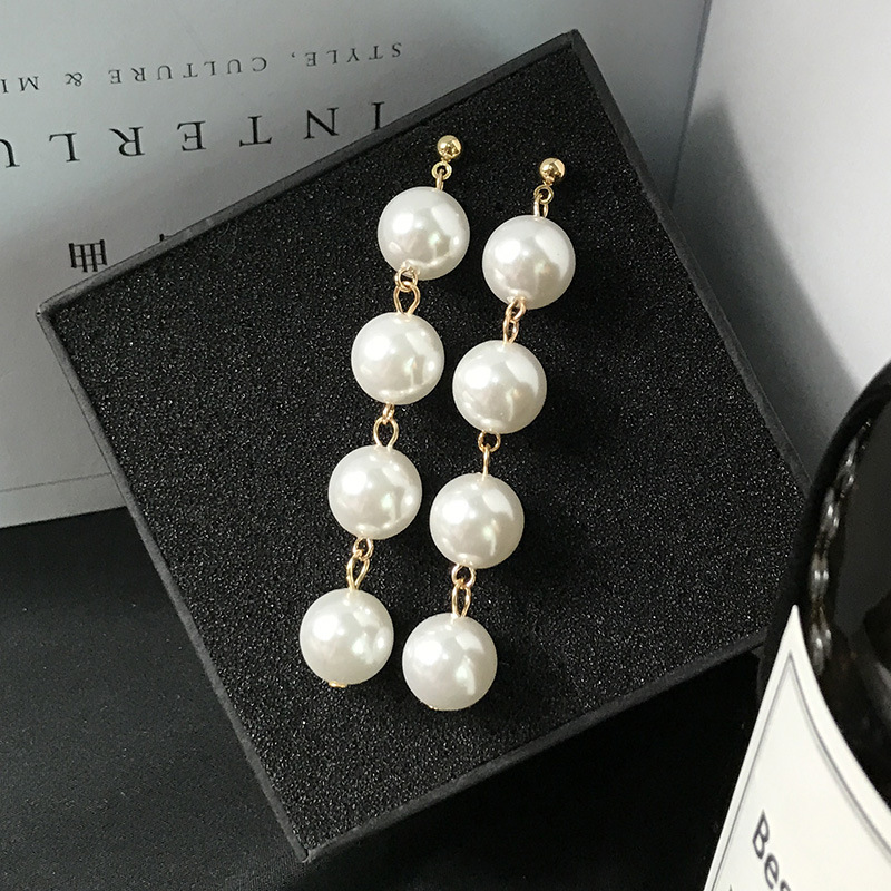 Fashionable and cute pearl tassel long earrings, Korean versatile, simple and elegant earrings, earrings and stud earrings for women full figure