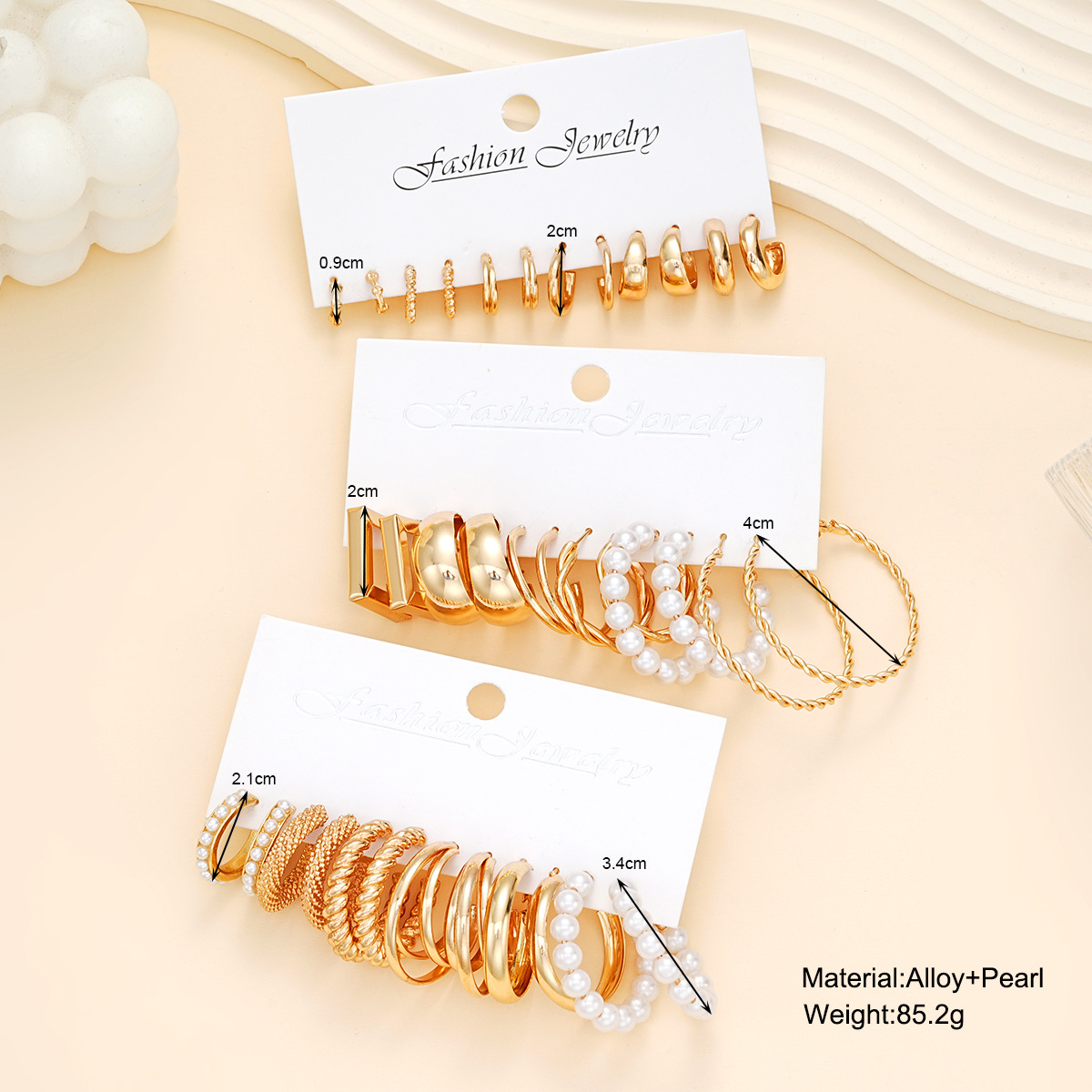A 18-piece set of popular cross-border geometric imitation pearl twist earrings from Europe and America, a C-shaped light luxury and elegant women's earring set details Picture