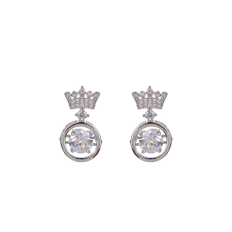 s925 Silver Needle Super Fairy Stud earrings, versatile crown micro-inlaid zircon stud earrings, simple and elegant, versatile French earrings Item Picture