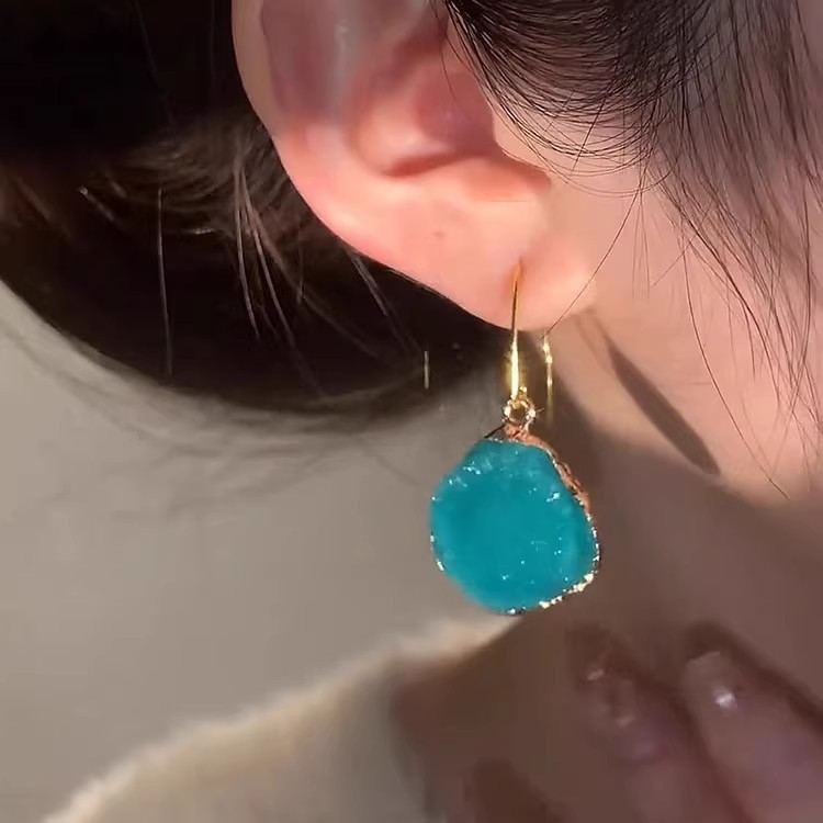 Blue Tears Summer Fresh and Fashionable Irregular gemstone Imitation pendant Ear Hook Earrings, niche design earrings 2025 Application Scenario