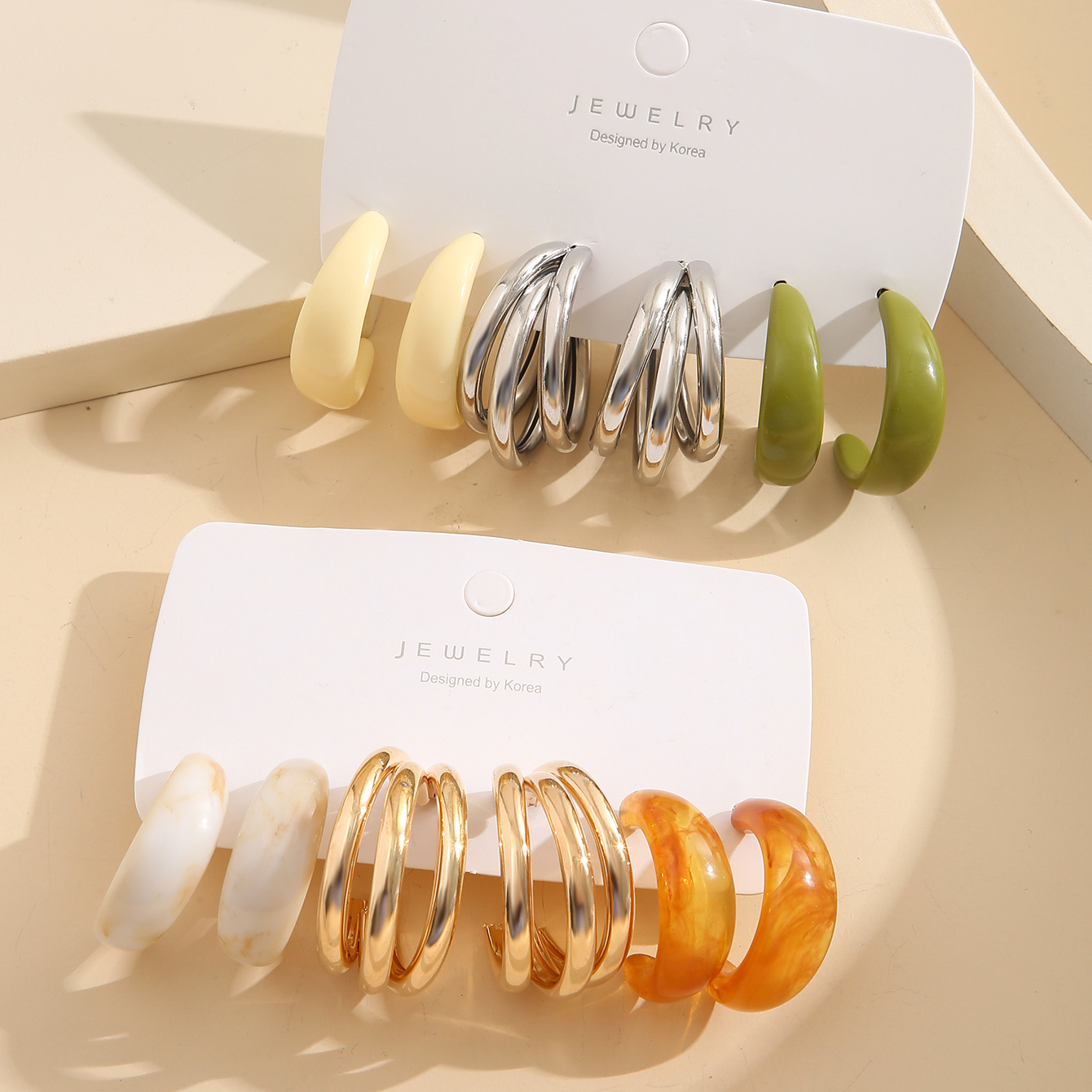 New cross-border orange fruit green acetate earring set 6 pairs European and American cross-border earring set earrings set Specification drawing