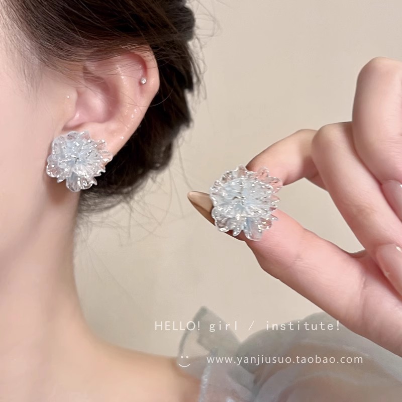 Colorful ice-transparent flower stud earrings for women, sweet, fresh and high-end style earrings, new high appearance level, versatile and elegant earrings Specification drawing