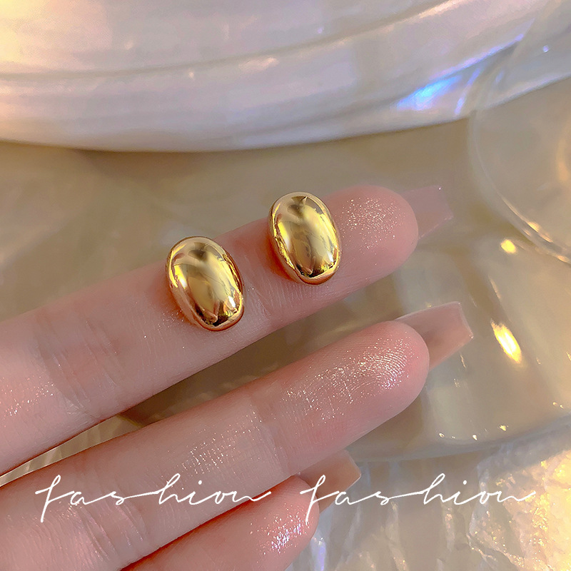 French matte matte frosted simple geometric exquisite small earrings S925 silver needle cold golden bean stud earrings for women details Picture