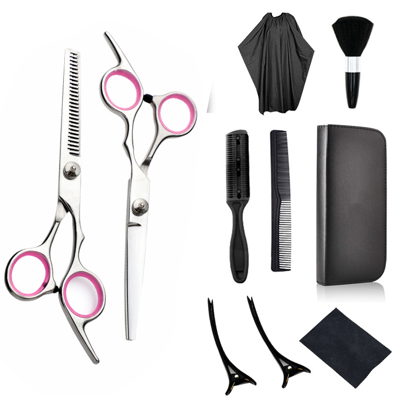 Factory wholesale of stainless steel hairdressing scissors, 6-inch sets, hair care scissors, beauty products, flat scissors, teeth scissors, mid-range scissors Item Picture