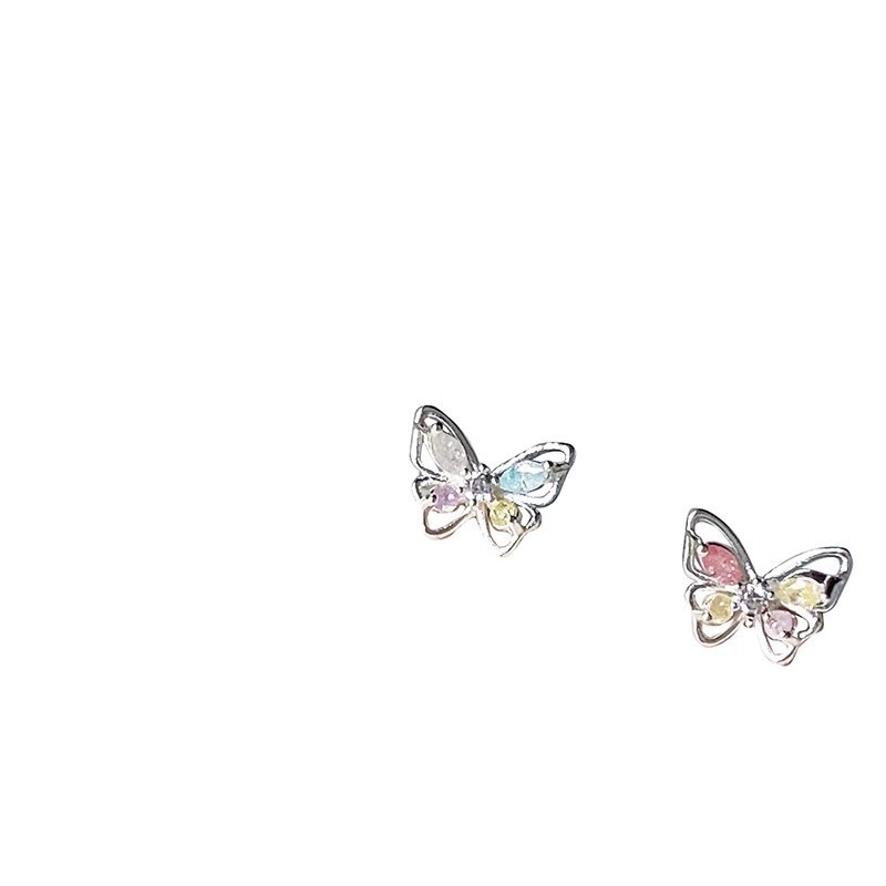 s925 Silver Needle Small colored Zircon butterfly stud earrings for women, light luxury and high-end exquisite earrings, versatile and elegant earrings Item Picture