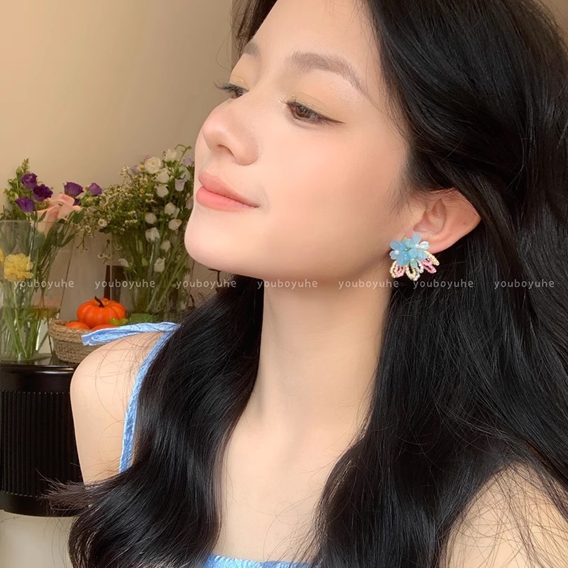Wonderful Garden ~ Early Spring crabapple Flower beaded Earrings for Women, Super fairy-like style earrings, Dopamine sweet earrings details Picture