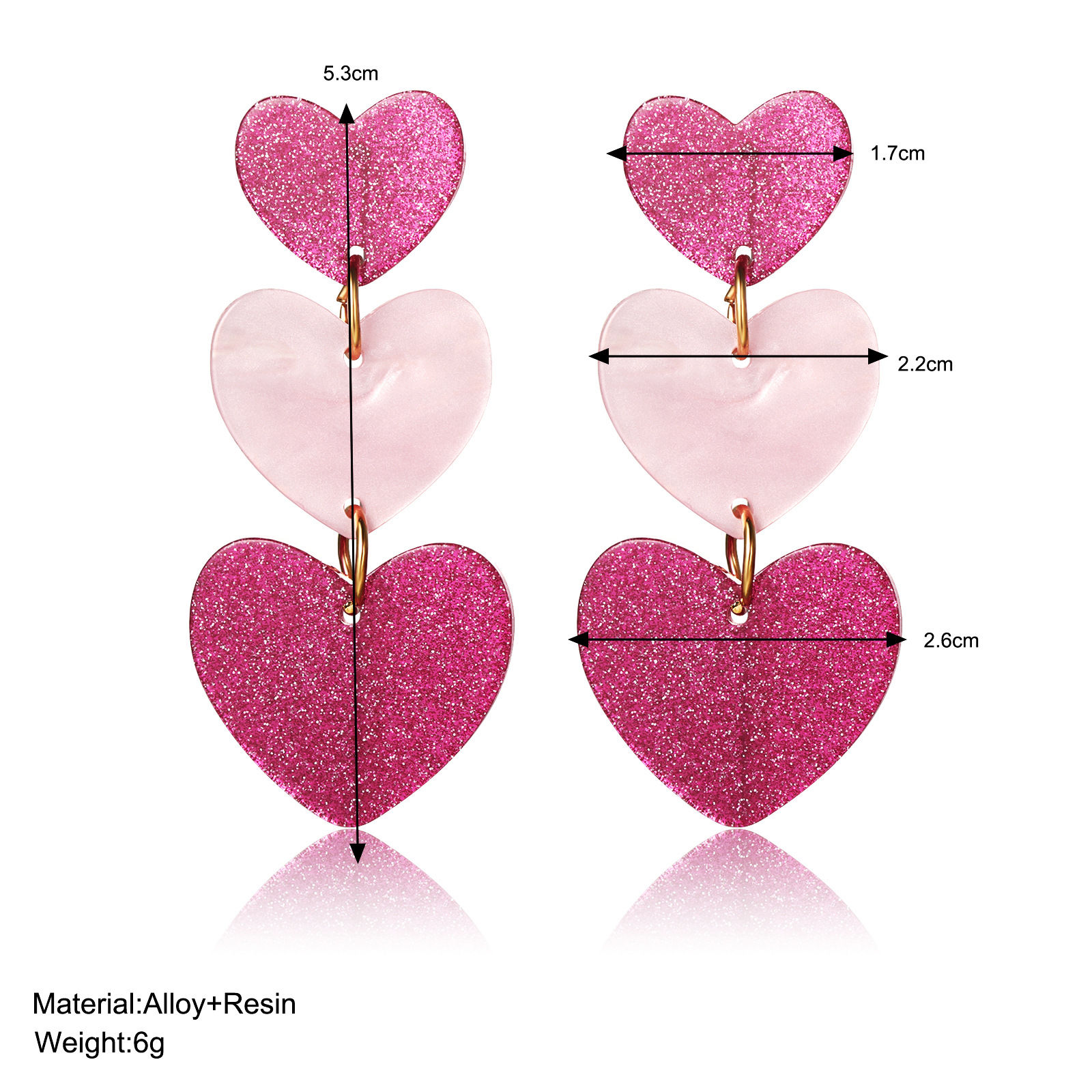 Cross-border best-selling Barbie pink three-layer heart-shaped heart earrings, simple pendant, acrylic texture dopamine earrings details Picture