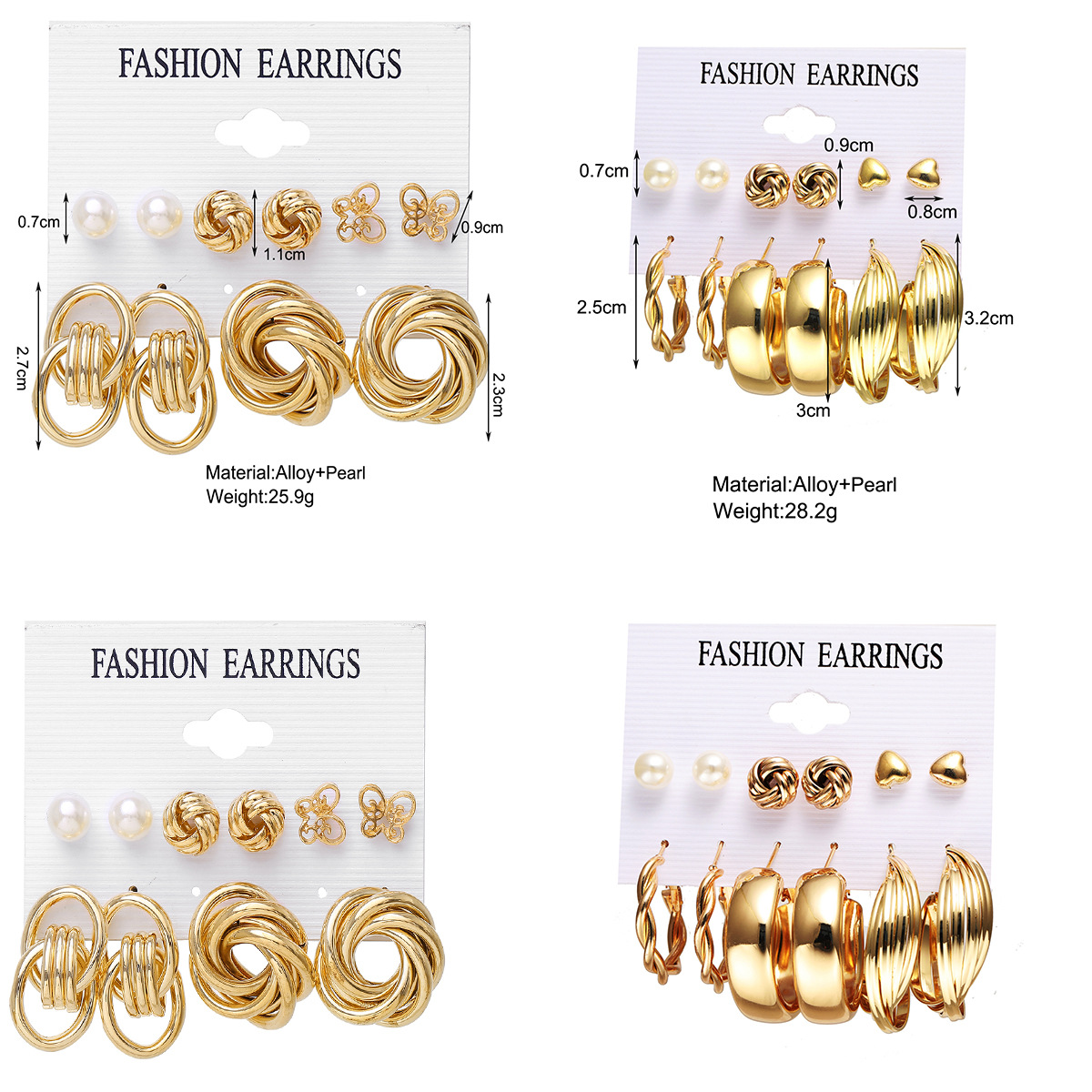 A set of 11 pieces of fashionable and elegant women's earrings featuring retro exaggerated heart-shaped stud and twisted twist earrings that are selling well across borders from Europe and America details Picture