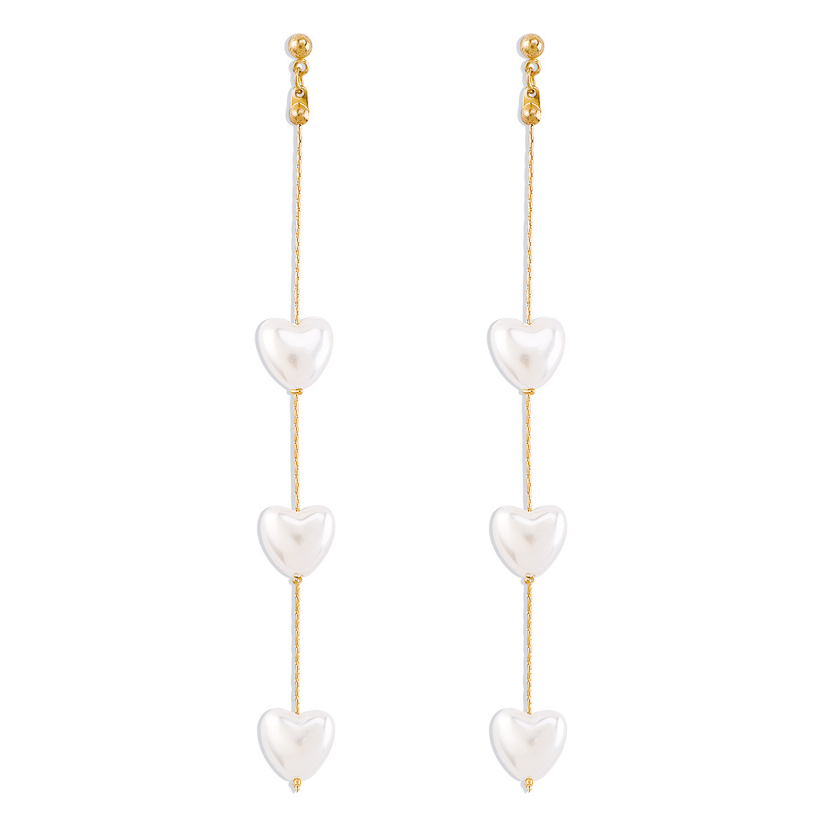 French unique and niche style earrings, long pearl heart-shaped earrings, cold and elegant earrings for women Item Picture