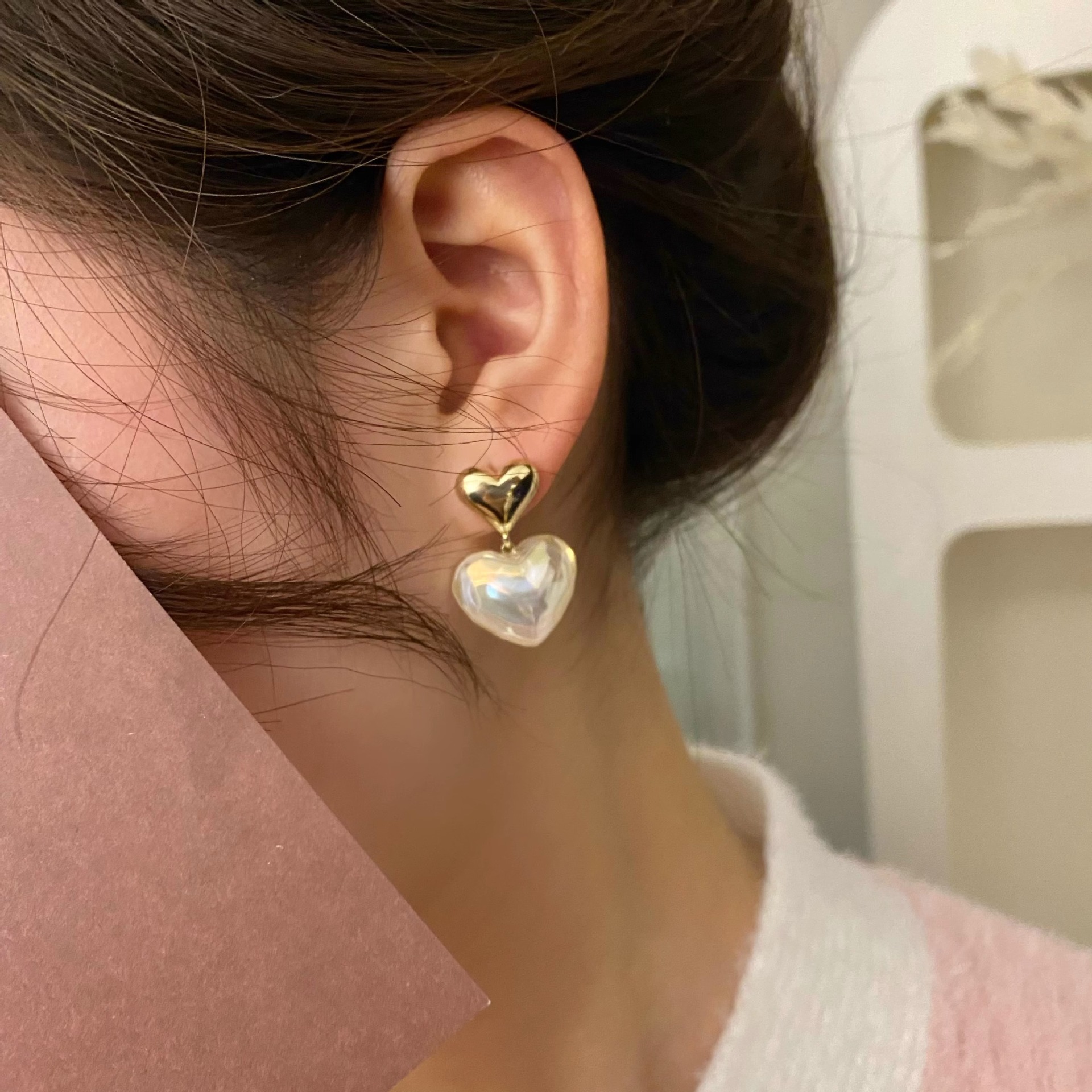 S925 Silver needle Mermaid Princess Pearl Heart New earrings from Dongdaemun, South Korea, are exquisite and high-end earrings and earrings details Picture