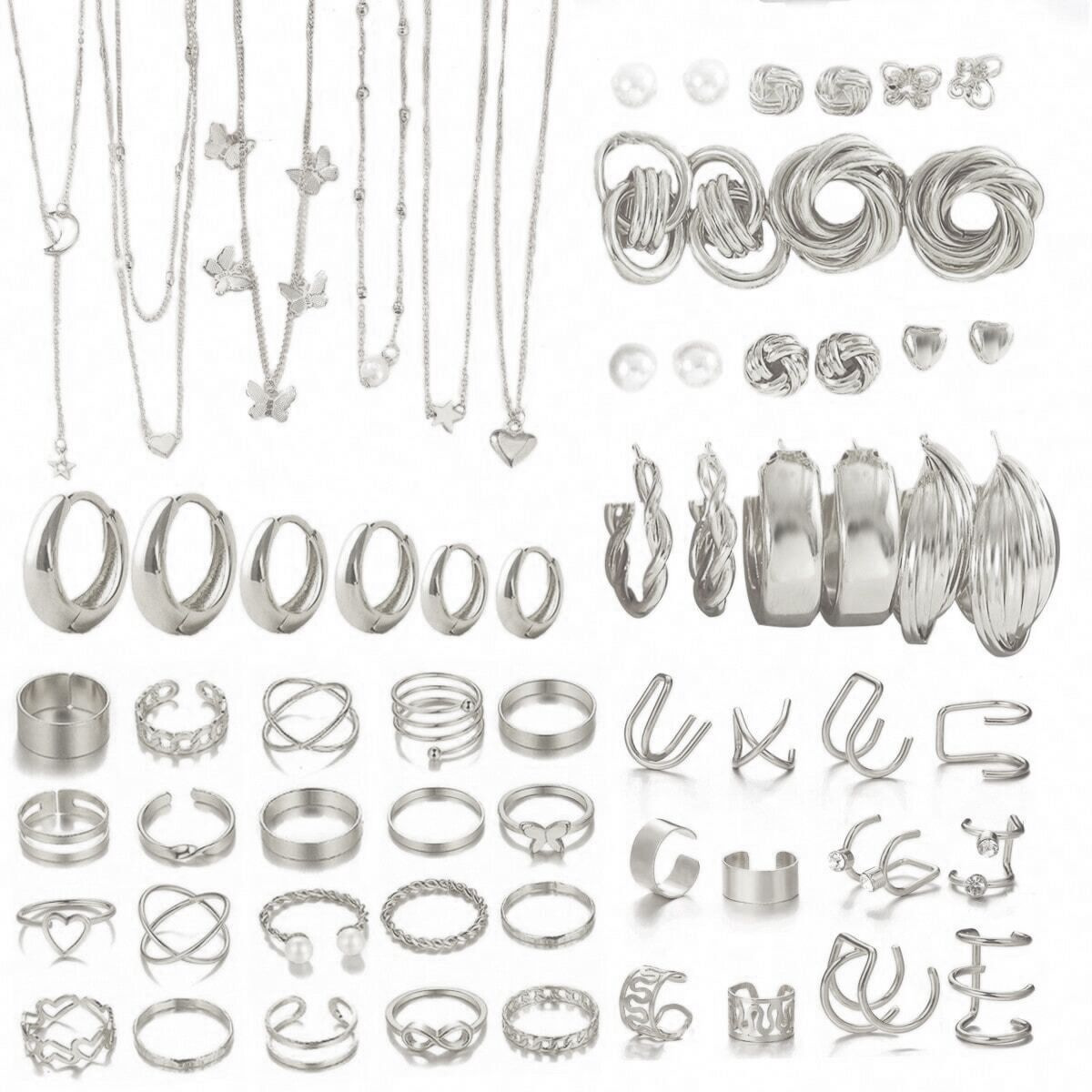 Cross-border best-selling European and American fashionable and simple ins alloy jewelry sets, large sets of women's earrings, necklaces and rings wholesale full figure