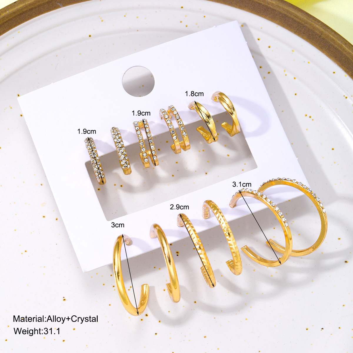 A 6-piece set of diamond-encrusted earrings for cross-border ins fashion and simplicity from Europe and America details Picture