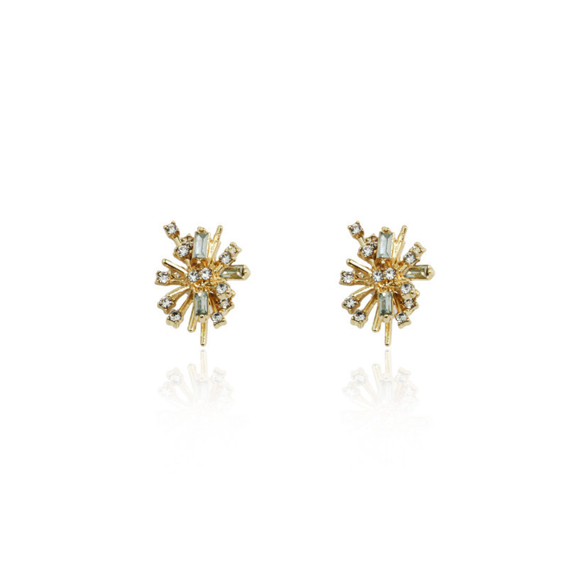 S925 Silver Needle Korean version Dongdaemun Golden Flower Stud earrings, feminine irregular firework alloy diamond-encruted earrings Item Picture