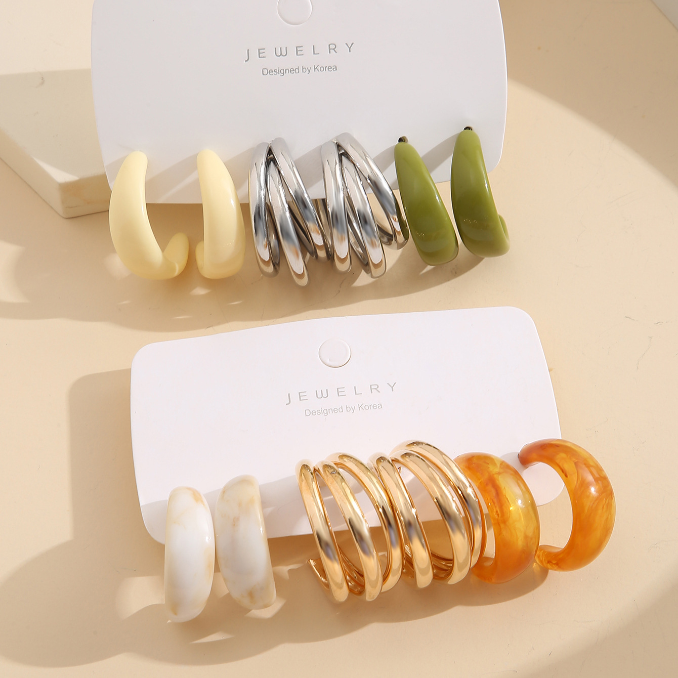 New cross-border orange fruit green acetate earring set 6 pairs European and American cross-border earring set earrings set details Picture