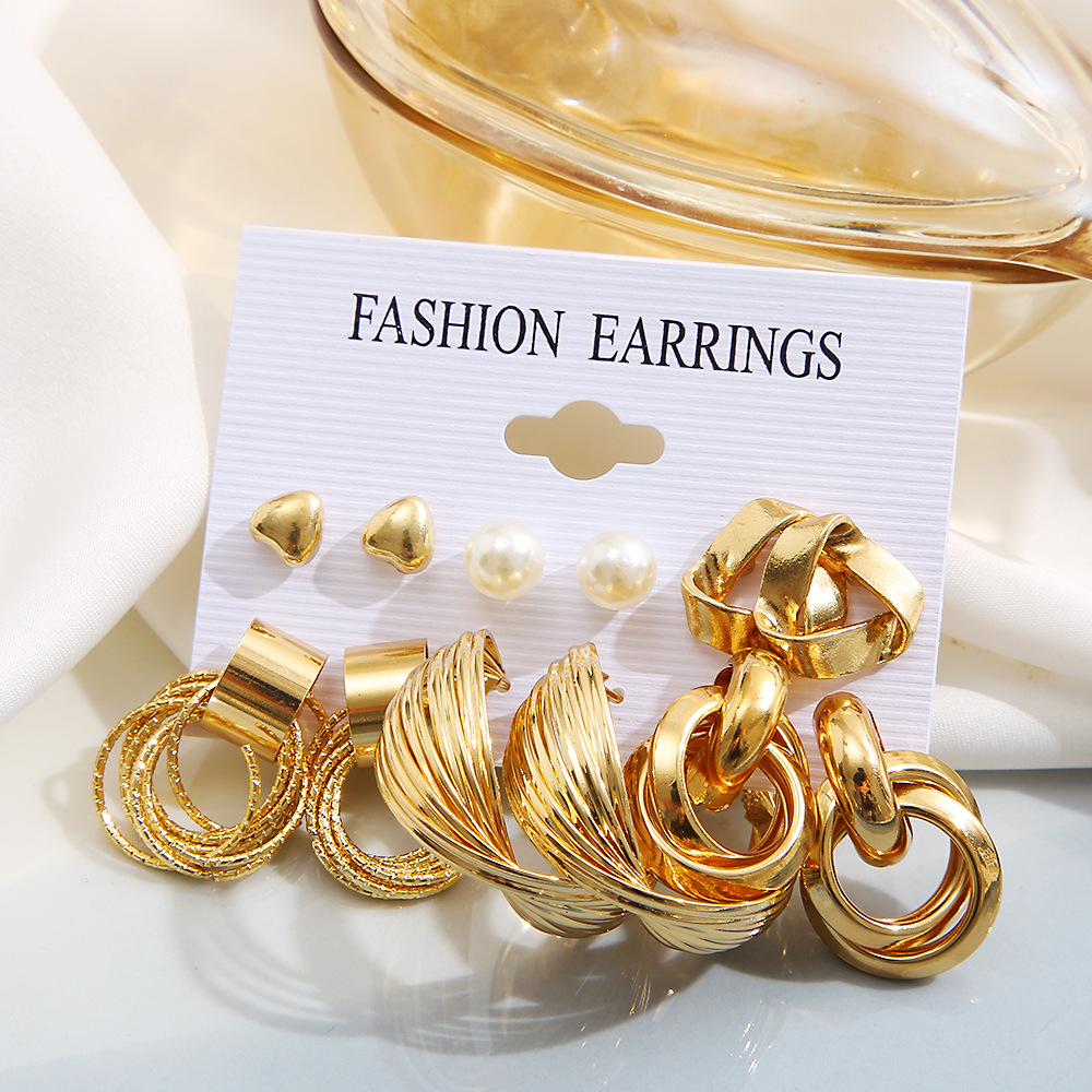 Youdaoplaceholder0 cross-border ins Earrings geometric retro twist heart imitation pearl circle earrings set of 6 pieces Application Scenario
