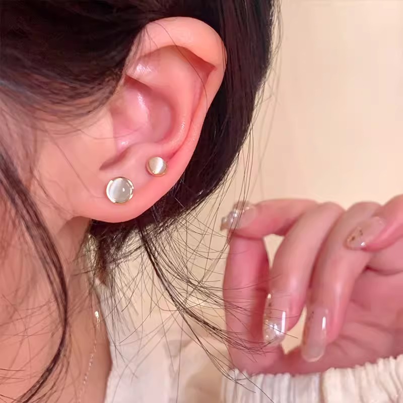 Cat's eye stone ear stud six-piece set 2025 New style, small, exquisite and high-end earrings, ear piercing, no need to remove earrings when sleeping Specification drawing