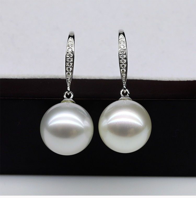 Seawater pearl earrings, multi-colored women's silver diamond-grade zircon mother-of-pearl perfectly round and flawless earhook earrings, women's Item Picture