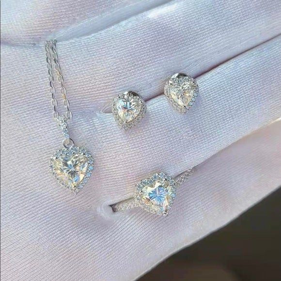 A new cross-border minimalist and cold style zircon heart-shaped earrings, rings, necklace sets, and diamond jewelry for women Specification drawing