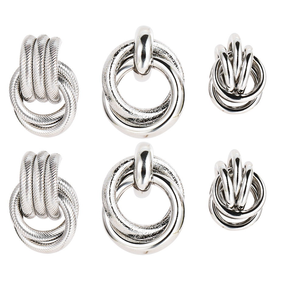 A set of 3 pairs of cross-border metal earrings from Europe and America, featuring exaggerated geometric twist earrings and a minimalist style on Instagram full figure