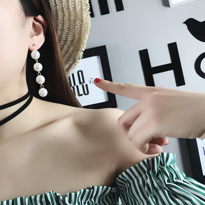 Fashionable and cute pearl tassel long earrings, Korean versatile, simple and elegant earrings, earrings and stud earrings for women details Picture