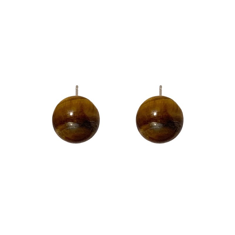 Tiger's eye stone round ear studs for women, 925 silver needle ear piercing earrings, high-end feel, small and exquisite, no need to remove earrings when sleeping Item Picture