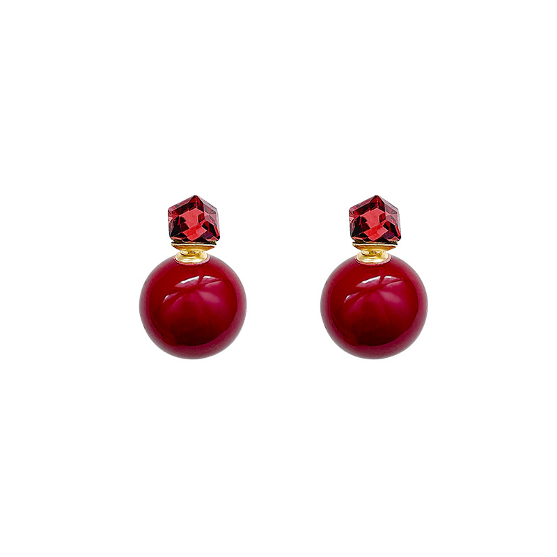 Ankela Red two-sided pearl stud earrings for women 2025 Autumn/Winter new, unique and versatile design earrings and earrings Item Picture