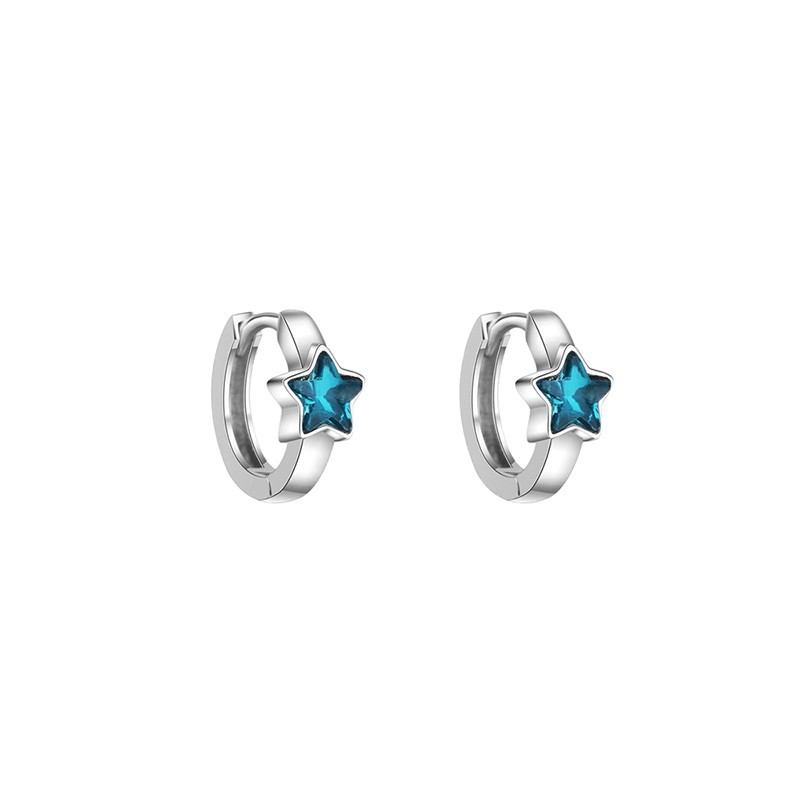 Love at first sight ~ Blue star stud earrings for women, fashionable circle, high-end, sweet and cool, hot girl, star diamond-encrusted earrings accessory Item Picture