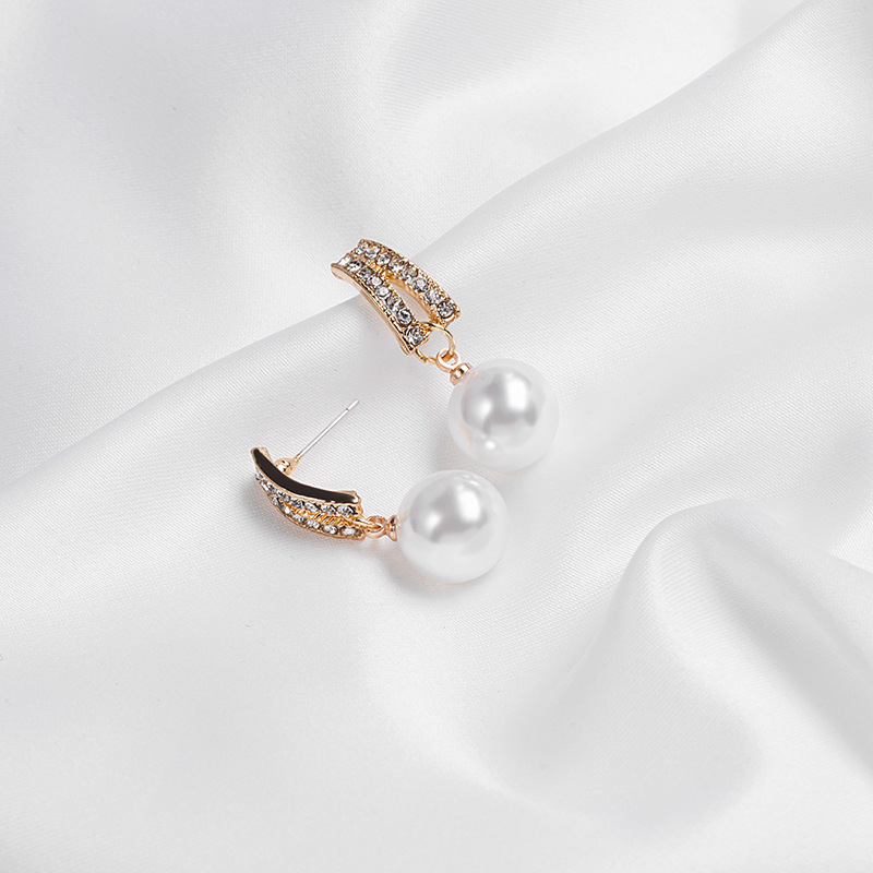 S925 Silver needle pearl elegant diamond earrings, simple, small and exquisite, popular long pendant stud earrings, Korean earrings details Picture