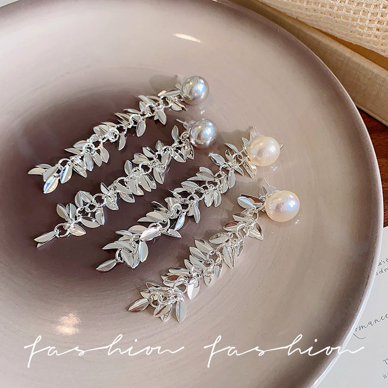 Wavy wheat ears, Japanese mixed style, long tassel stud earrings, women's niche design, high-end sense earrings, exquisite and elegant earrings Specification drawing