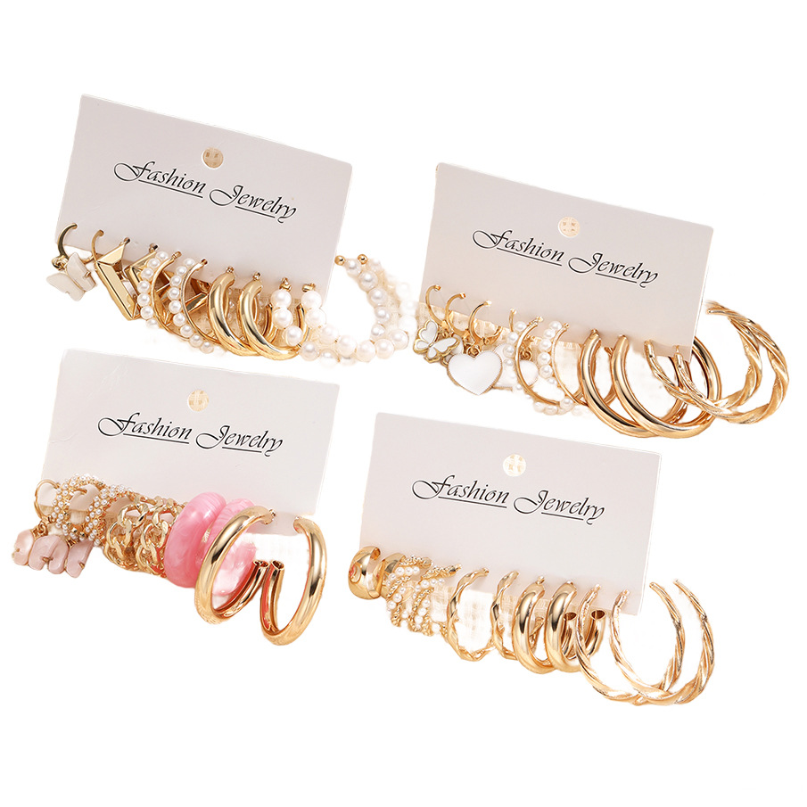 A 20-piece set of creative geometric alloy women's earrings featuring a heart-shaped butterfly imitation pearl resin and popular cross-border sales from Europe and America Item Picture