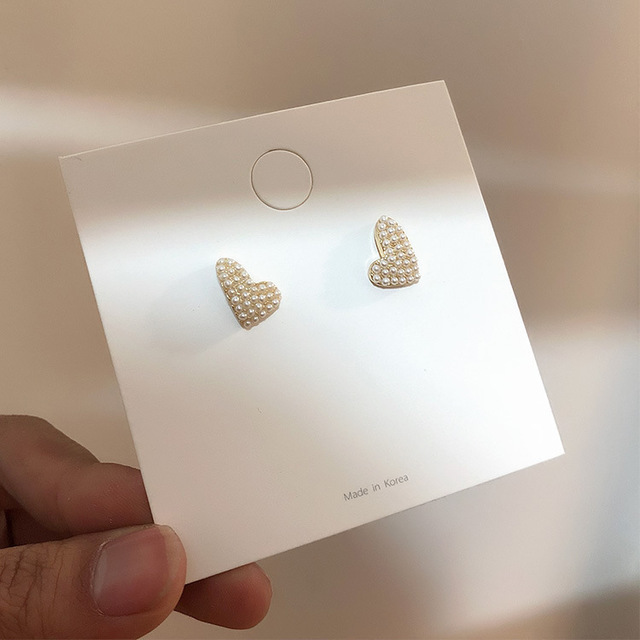 925 Silver Needle Dongdaemun earrings from South Korea, cold style, versatile, small heart-shaped pearl stud earrings for women Specification drawing