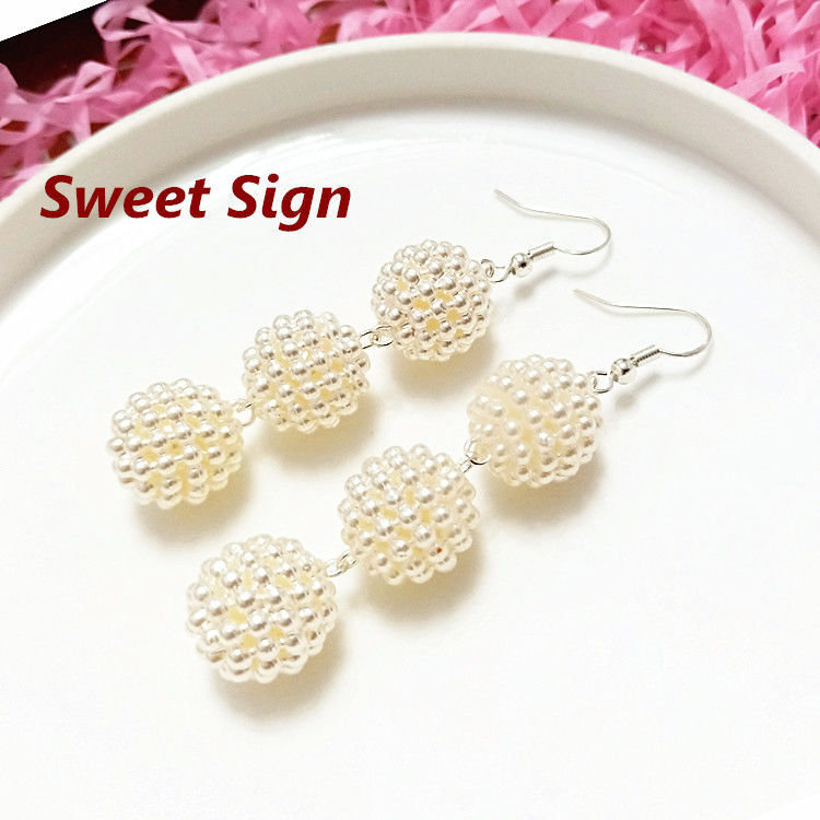 S925 Silver Ear Hook, Starry Sky Spherical Pearl Earrings, Dongdaemun trendy floral earrings, versatile and fashionable for women Specification drawing