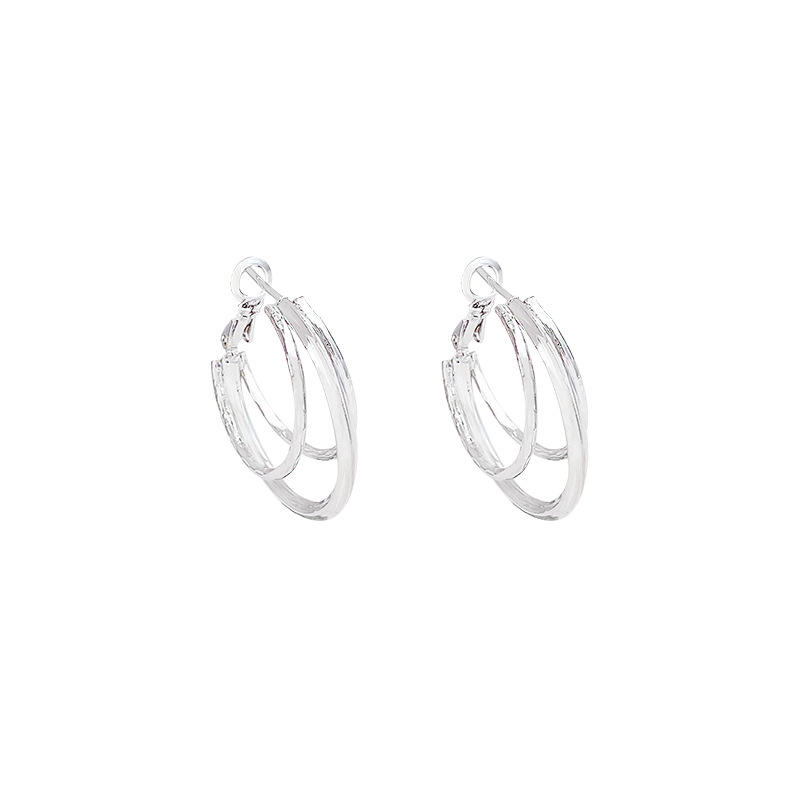 French high-end style, unique double-layer ring earrings, niche design, simple large ear rings, light luxury stud earrings, for women Item Picture
