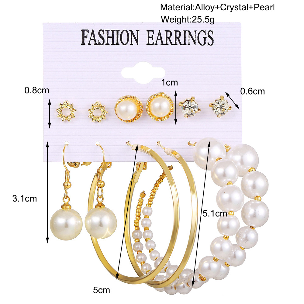 5244301 Cross-border Personalized Acrylic imitation pearl tassel Earrings Set Creative and simple geometric metal earrings details Picture