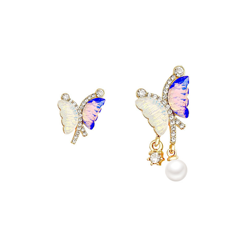 Asymmetrical pearl butterfly earrings with a niche design, a trendy and high-end look for women on Instagram, and new earrings from 2023 Item Picture