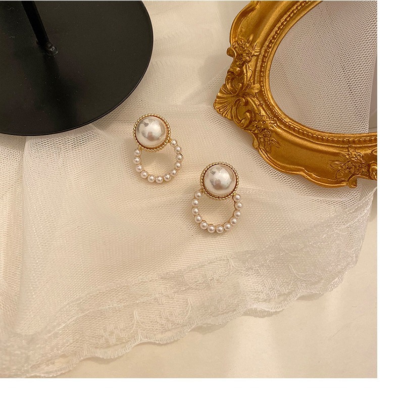 S925 silver needle, simple and versatile, pearl circle, gentle style, elegant and generous, stud earrings, earrings and pendants Specification drawing