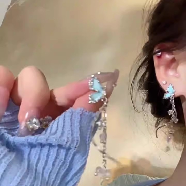 Super fairy butterfly Pearl Stud earrings for Women 925 silver needle tassel long earrings with a cool, light luxury and high-end feel full figure
