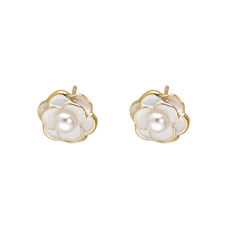 French retro camellia pearl stud earrings for women 2025 new bestsellers, high-end and light luxury style earrings and earrings Item Picture