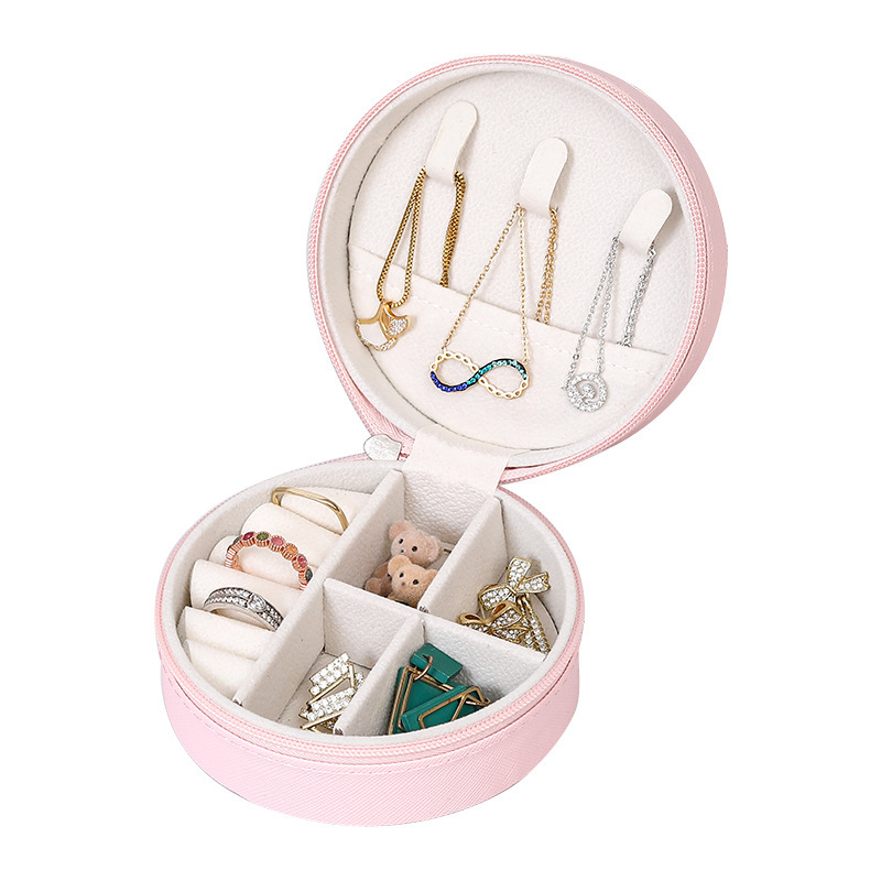 Round jewelry storage box, ring, earring, necklace portable storage box, jewelry storage detail image 12