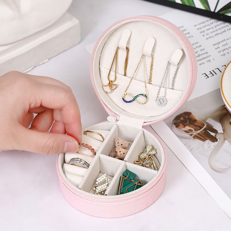 Round jewelry storage box, ring, earring, necklace portable storage box, jewelry storage detail image 8