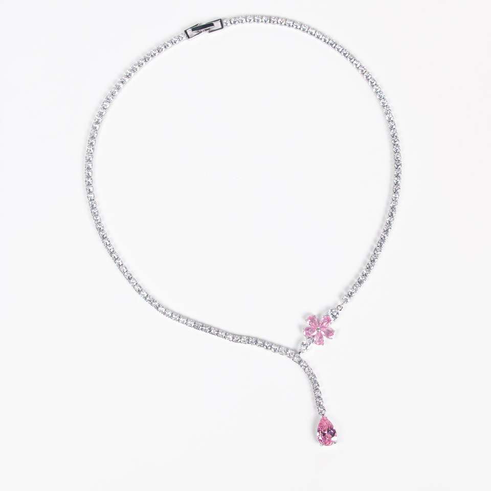 2025 Cross-border New Water Drop Flower Zircon Necklace and Earring Set, Hand-inlaid Zircon Exquisite jewelry set detail image 5