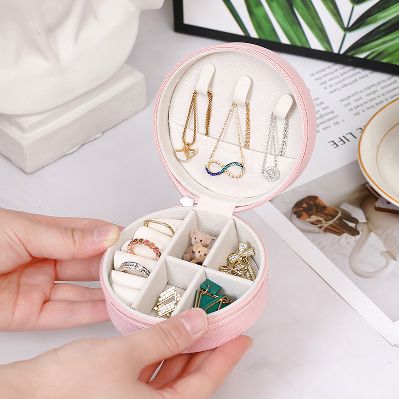 Round jewelry storage box, ring, earring, necklace portable storage box, jewelry storage detail image 5