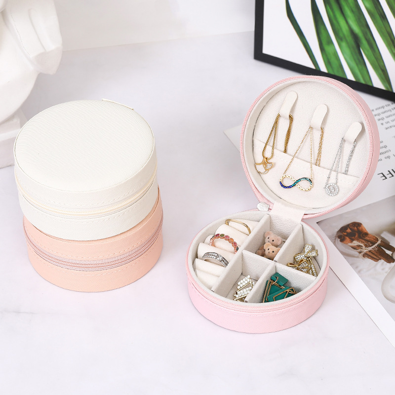 Round jewelry storage box, ring, earring, necklace portable storage box, jewelry storage detail image 9