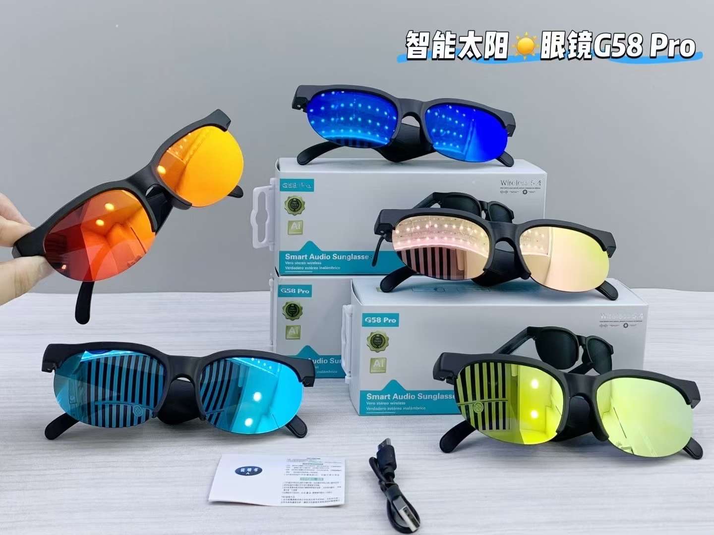 Sunglasses and Bluetooth headphones are optional with AI translation function. # Multi-functional keys # Transmission range: 10 meters details Picture