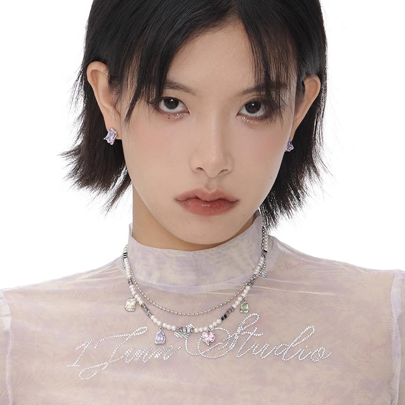Xuhui brand exquisite and light luxury copper plated with real gold and set with zircon 925 silver needle colored gemstone rectangular fashionable and elegant stud earrings Specification drawing