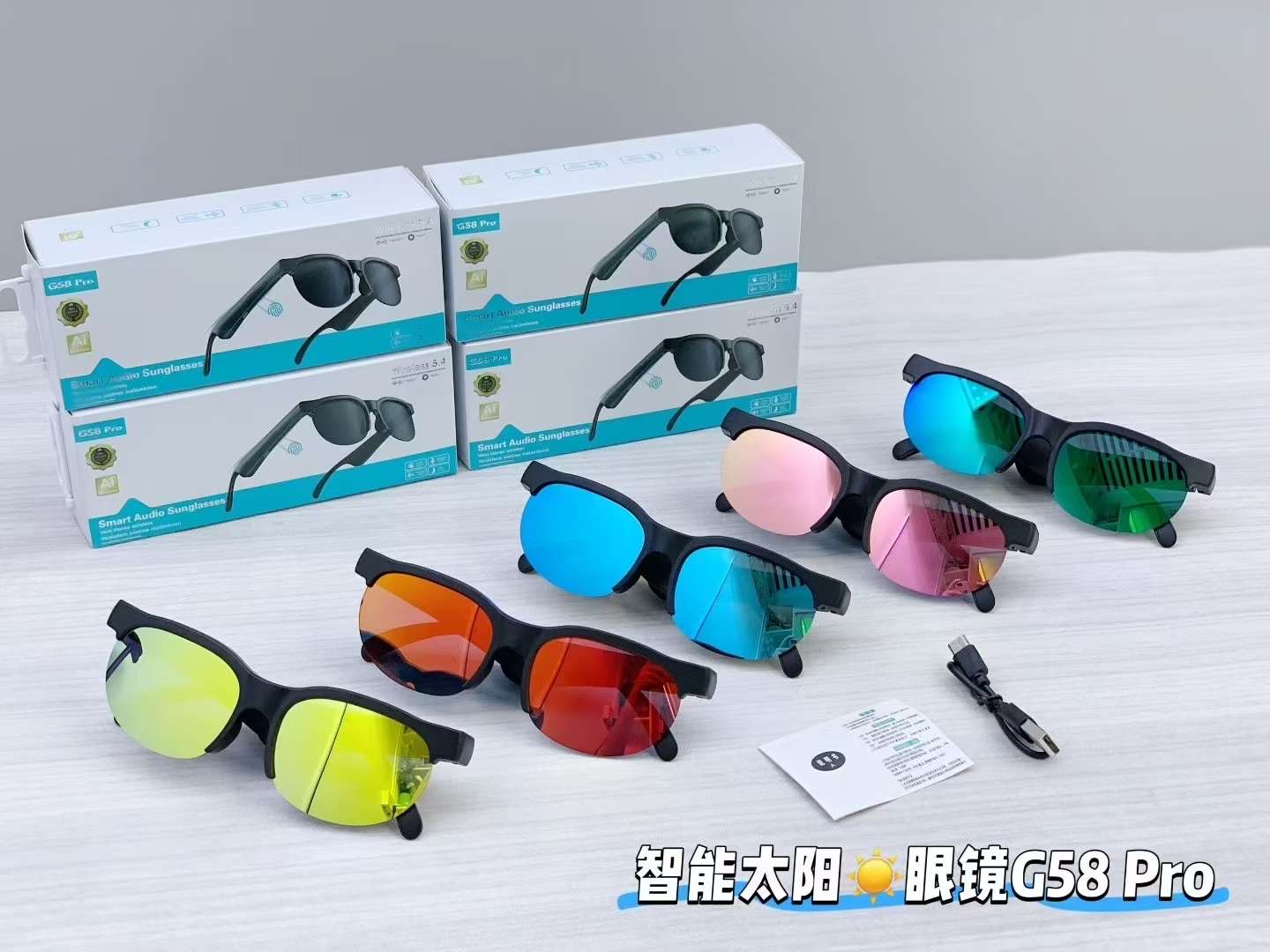 太阳墨镜蓝牙耳机可选带AI翻译功能#多功能按键#传输范围10米