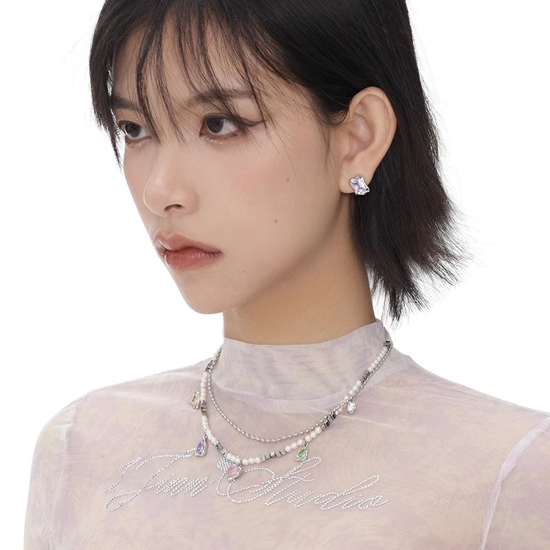 旭晖品牌精致轻奢铜镀真金镶锆石925银针彩宝长方时尚气质耳钉耳坠耳环