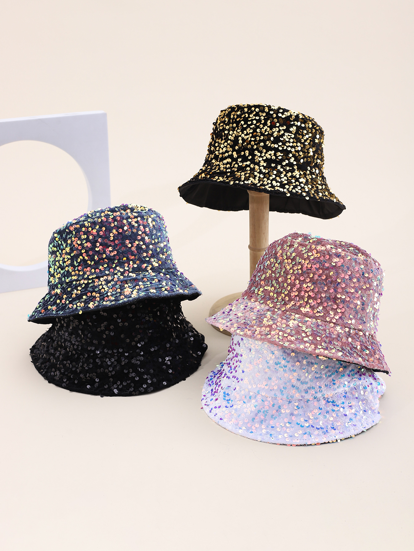 Spring and summer cross-border European and American bestsellers, irregular pole-dot sequined fisherman hats, fashionable and versatile, travel sun protection and sunshade foldable basin hats, export adult hats, all size 58CM full figure