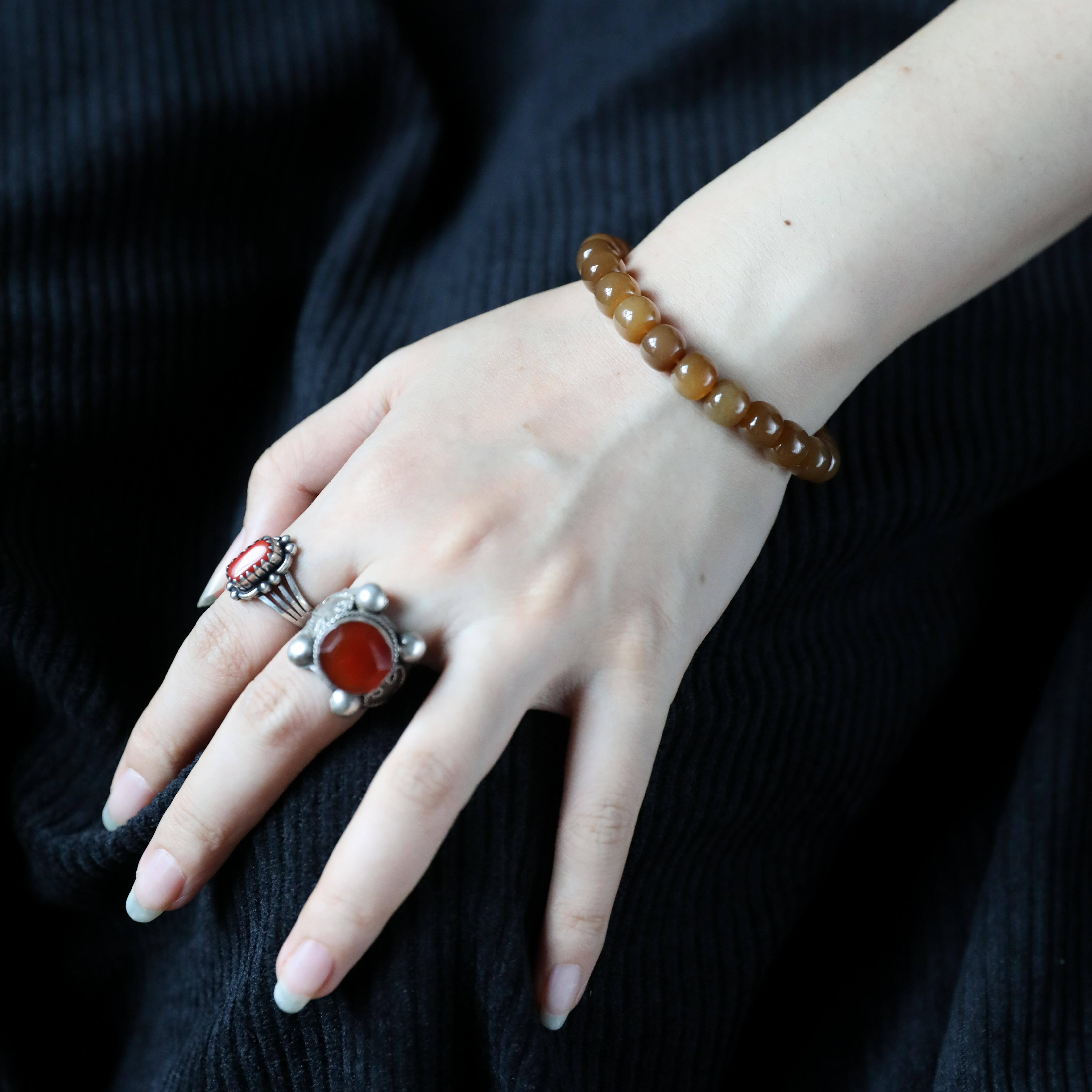 新疆和田玉且末糖料老型珠散珠渐变手串diy手链文玩星月菩提配饰